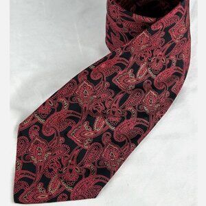 Brioni Black Red Gold Paisley 100% Silk Neck Tie Handmade In Italy Floral